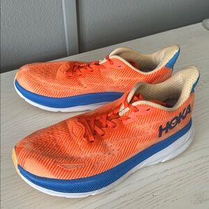 Hoka Men's Clifton 9 in the Vibrant Orange/Impala color 9.5